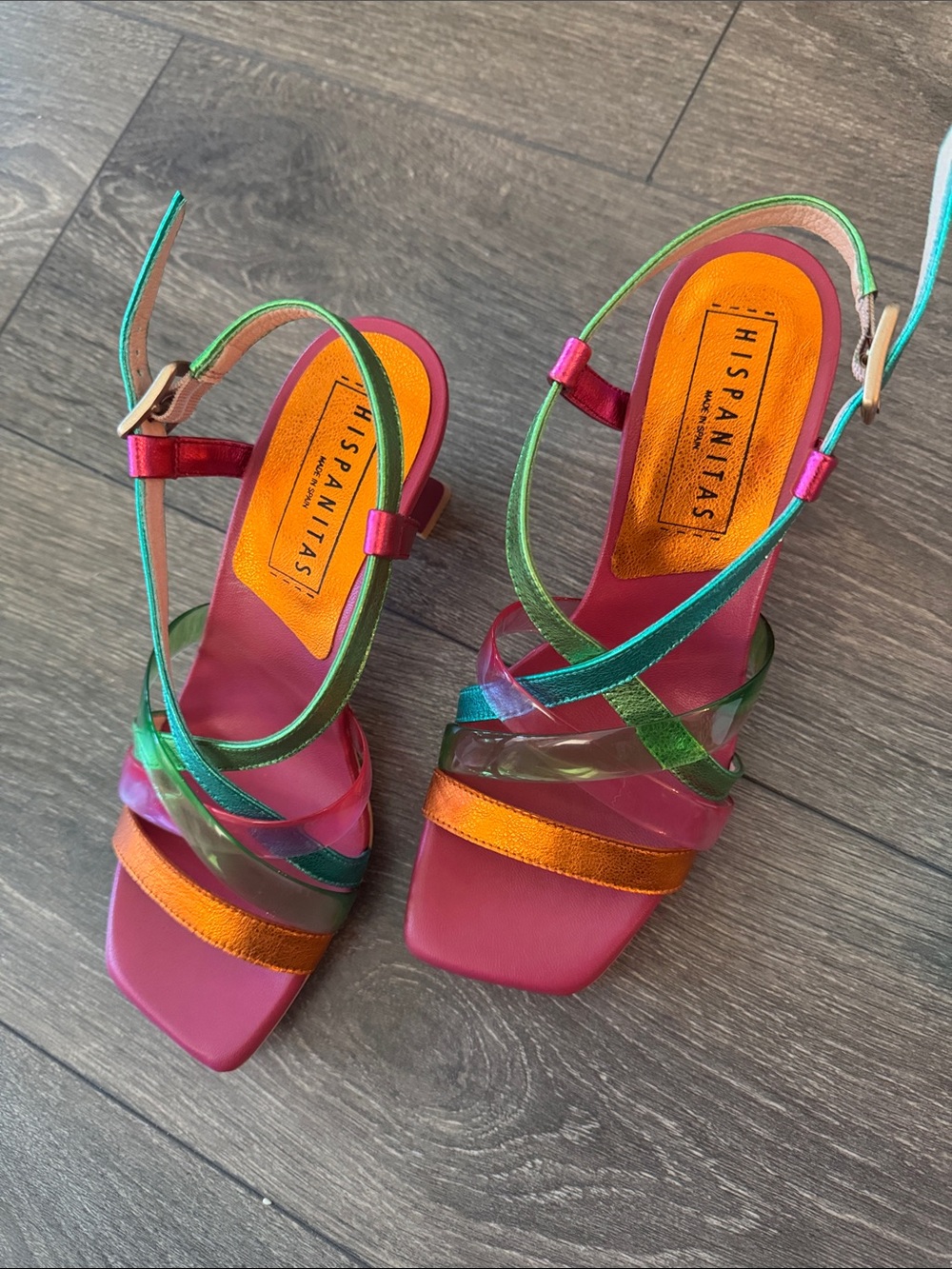 Hispanitas Multicolor Strappy Heeled Sandals - Pink/Green/Orange